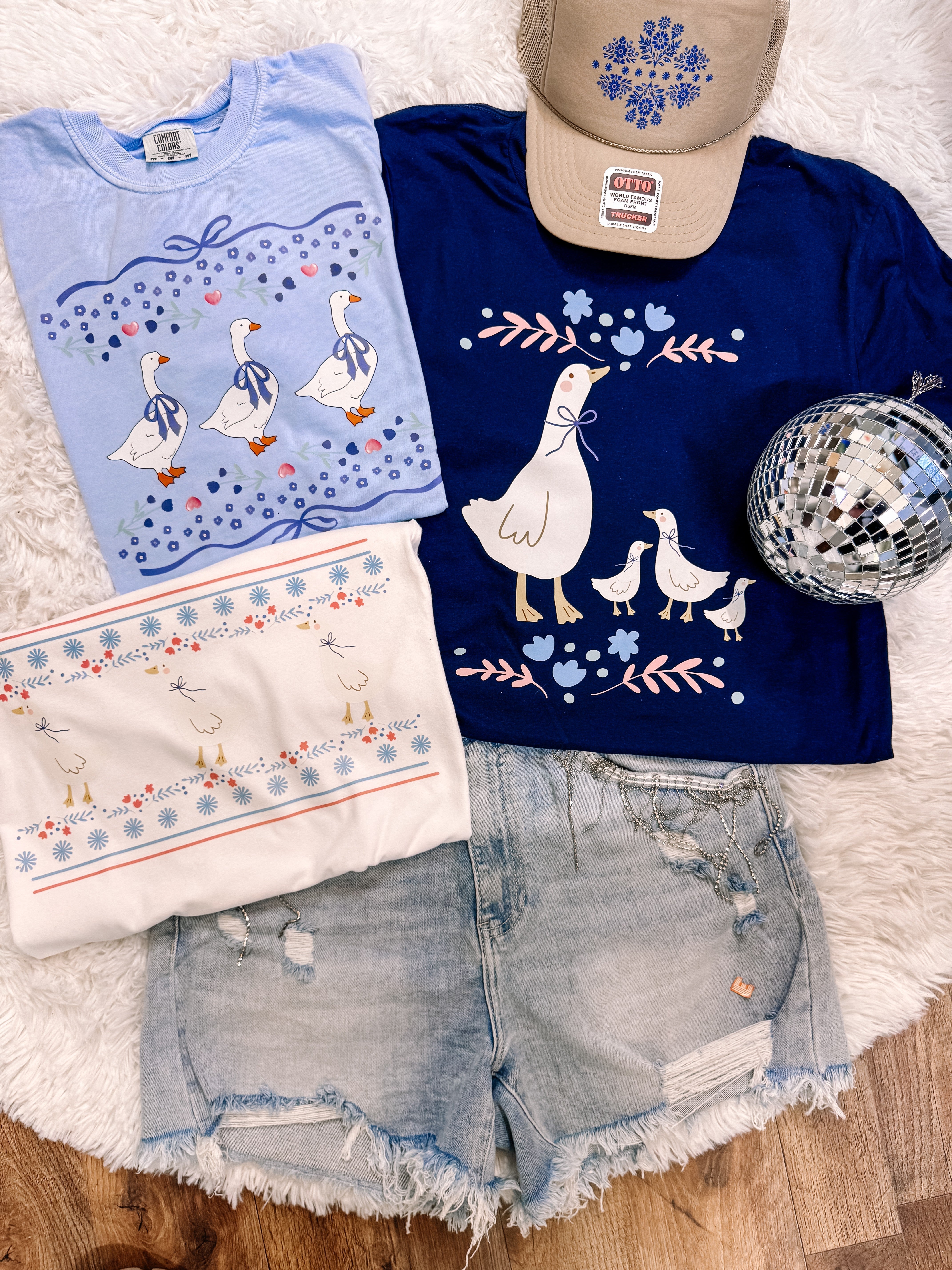 Trendy 90's Geese Graphic Tee Collection - Light Blue Comfort Colors - Aaria Tees Aaria Tees