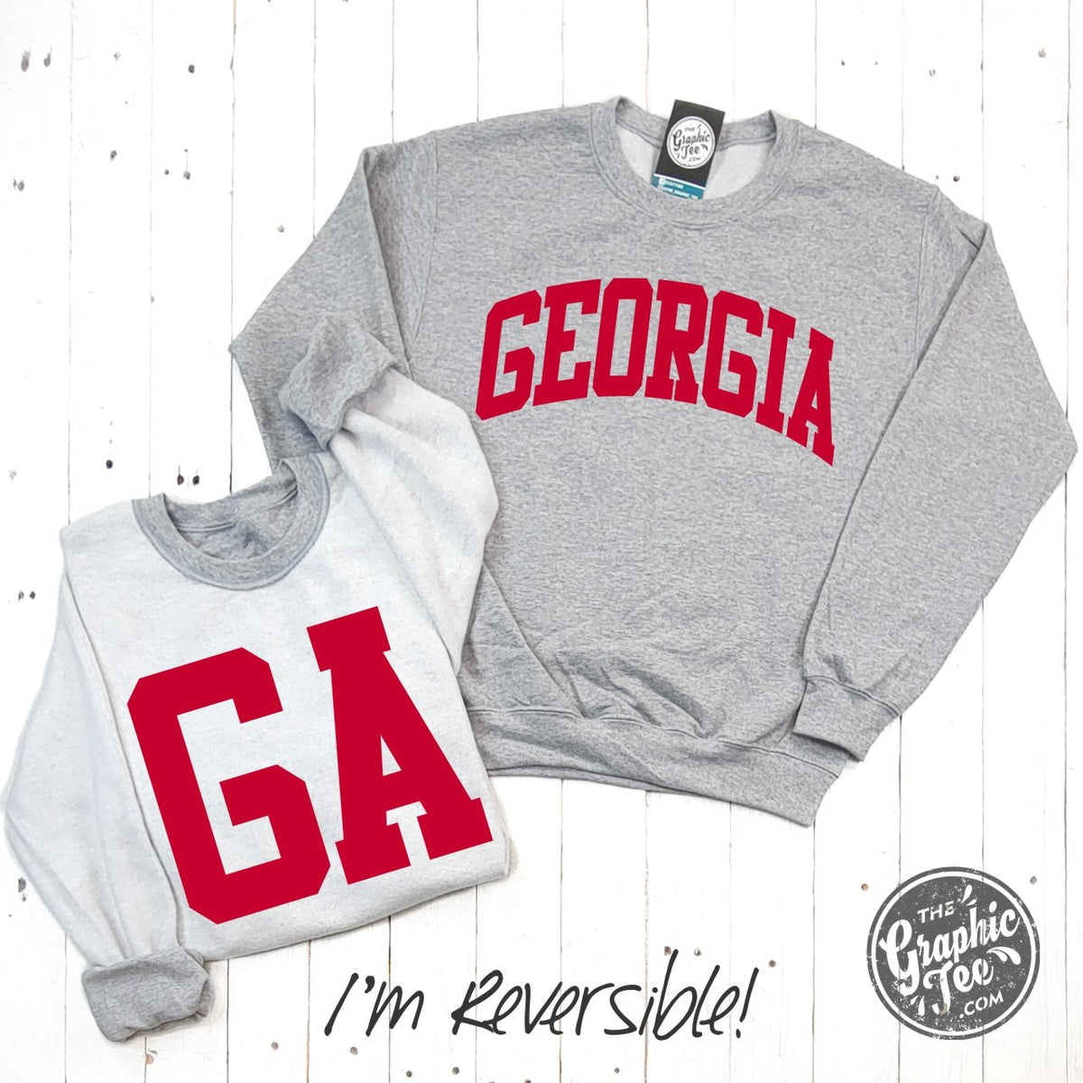 Georgia Reversible Sport Grey Crewneck Sweatshirt - Aaria Tees