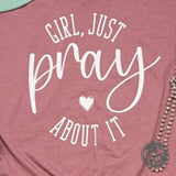 Girl Just Pray About It Heather Mauve Unisex V Neck Tee - Aaria Tees Aaria Tees