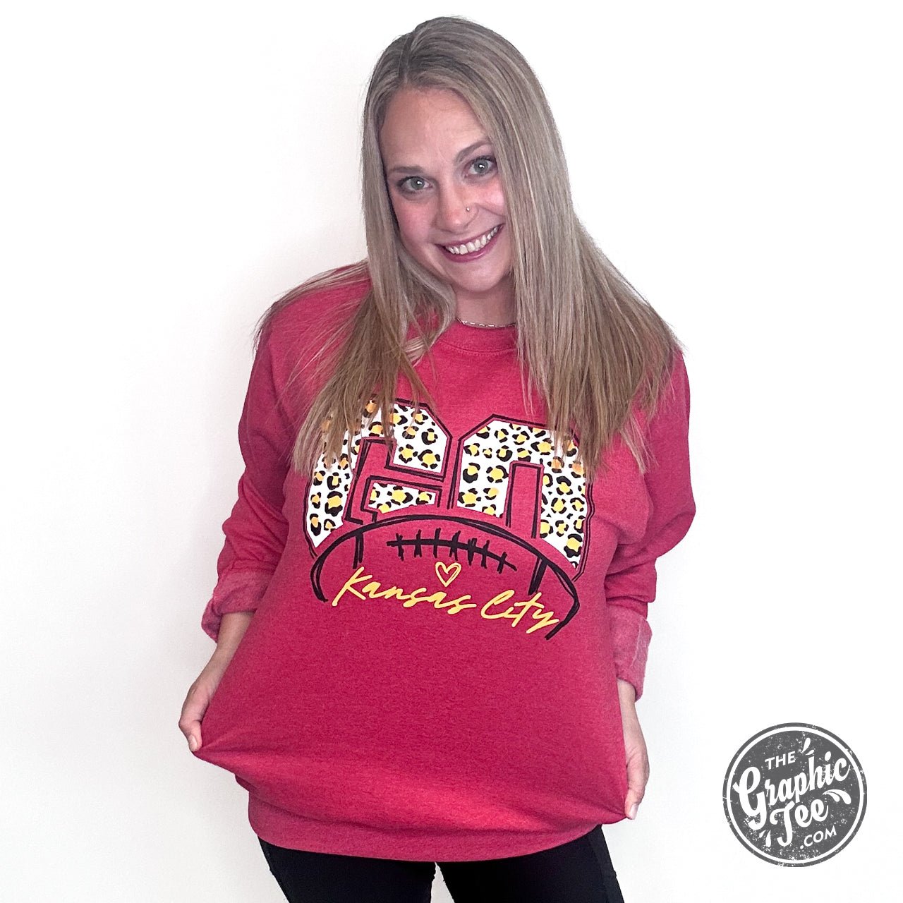 Go KC Leopard Red Unisex Crewneck Sweatshirt - Aaria Tees Aaria Tees