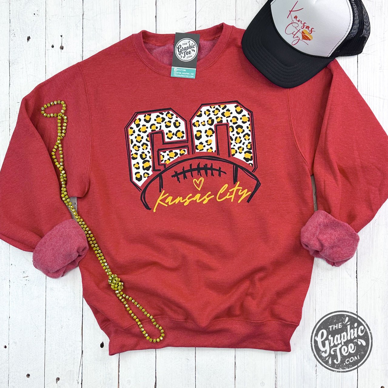 Go KC Leopard Red Unisex Crewneck Sweatshirt - Aaria Tees Aaria Tees