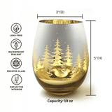 Gold Pine Tree Stemless Wine Glasses Aaria Tees