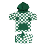 Greatest Green Checker Hooded Jogger Set Aaria Tees