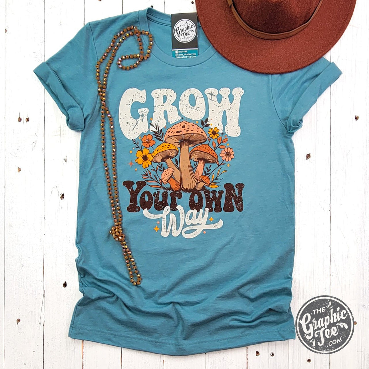 Grow Your Own Way Heather Blue Lagoon Short Sleeve Tee - Aaria Tees