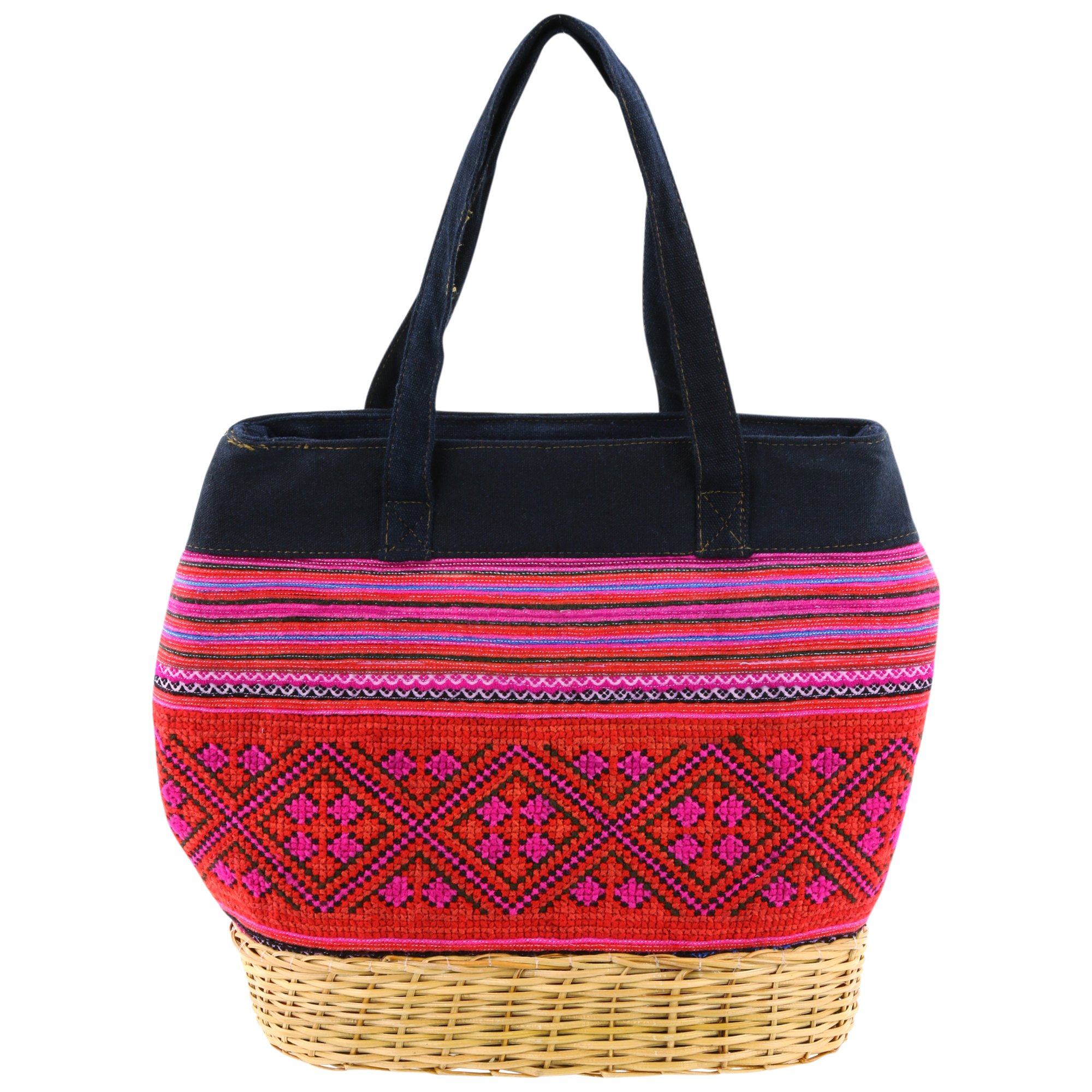 H'Mong Textile & Wicker Handbag - Aaria Tees Aaria Tees