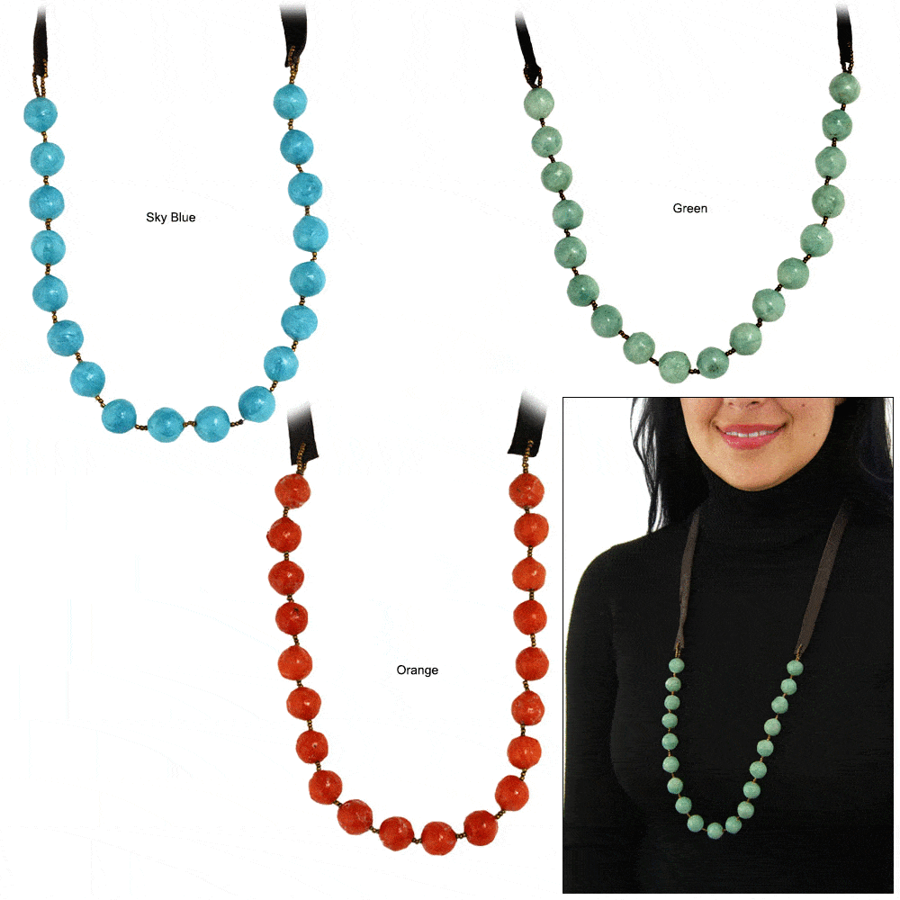 Haitian Green Bead & Leather Necklace - Aaria Tees Aaria Tees