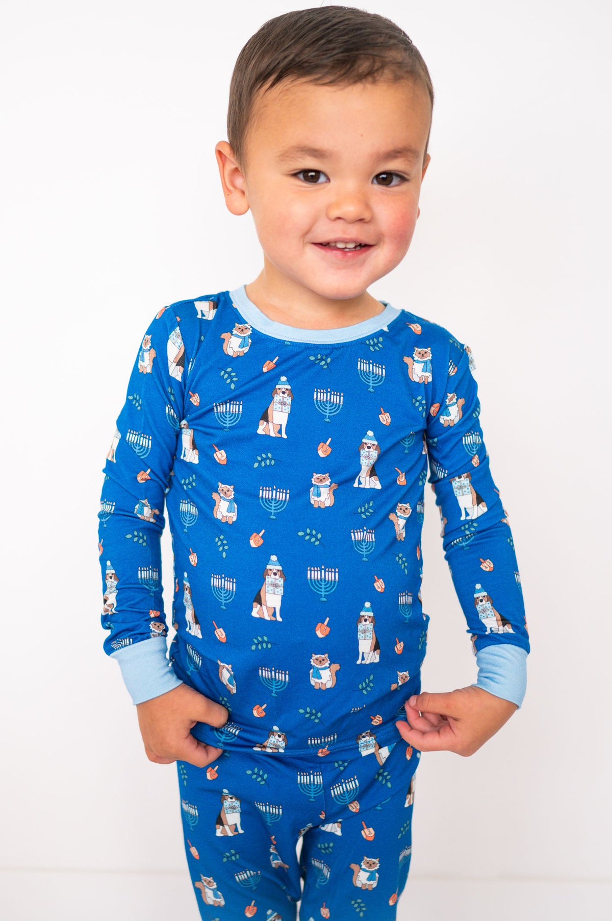 Hanukkah Pets (Long Sleeve PJ) - Blue - Aaria Tees