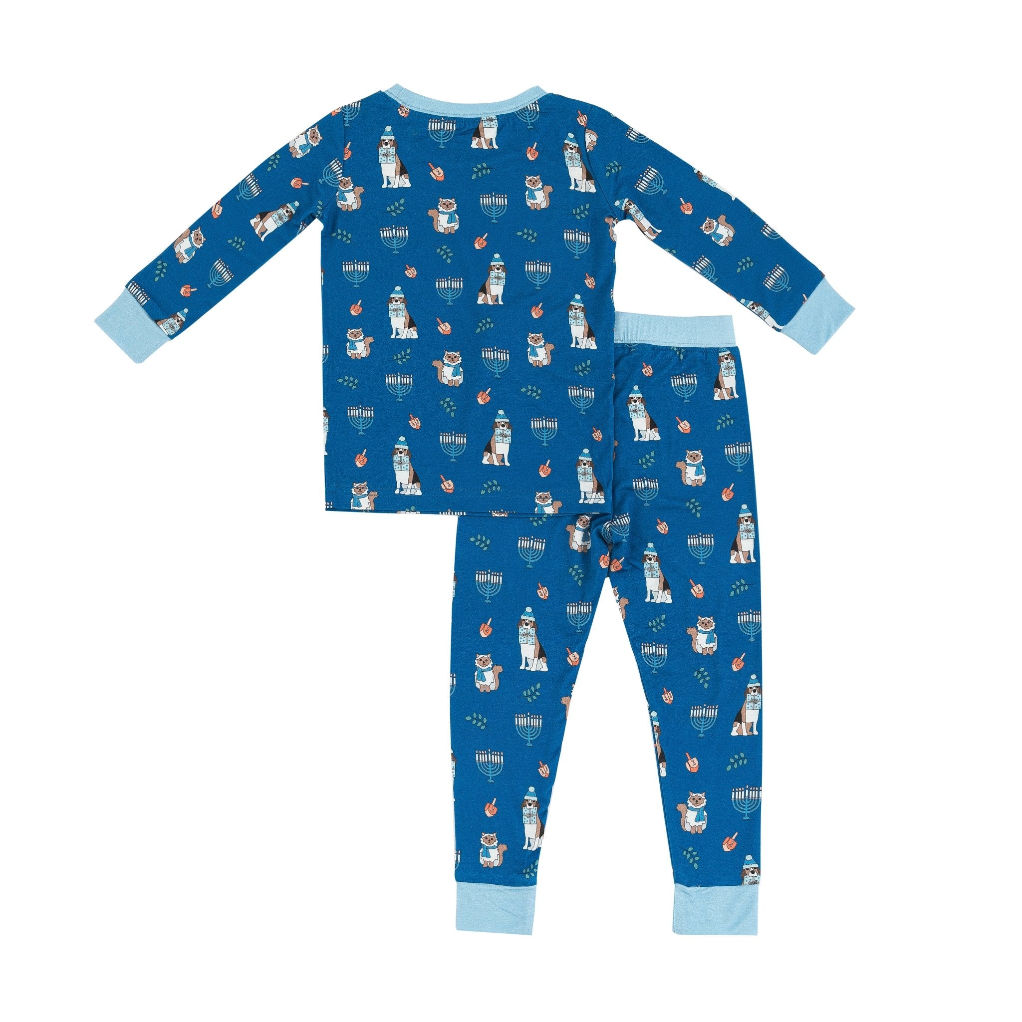 Hanukkah Pets (Women's Long Sleeve PJ) - Blue - Aaria Tees Aaria Tees