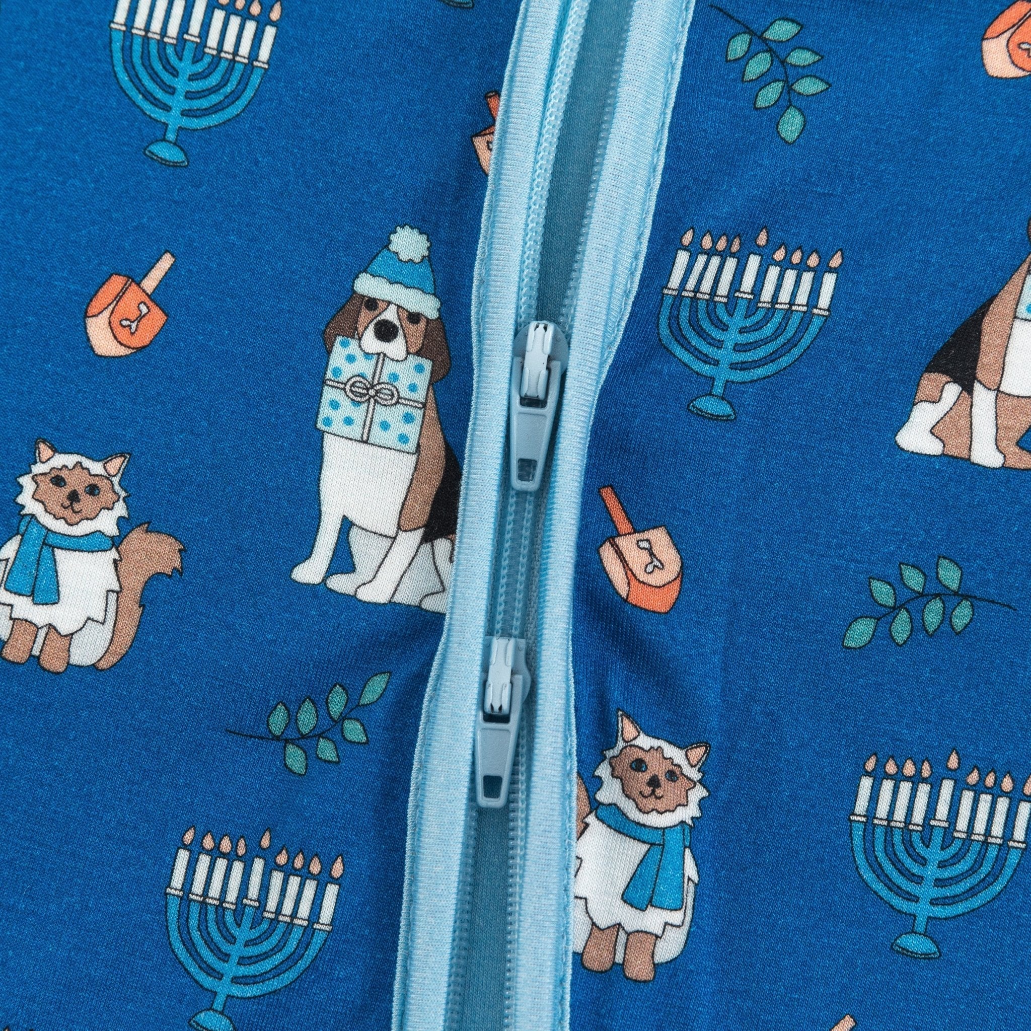 Hanukkah Pets (Convertible Zip Footies) - Blue - Aaria Tees Aaria Tees