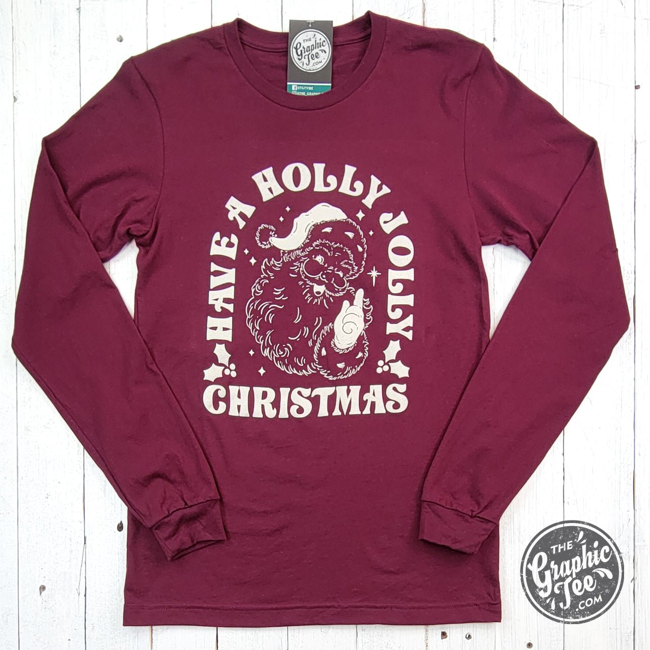 Have A Holly Jolly Christmas Maroon Long Sleeve Tee - Aaria Tees Aaria Tees