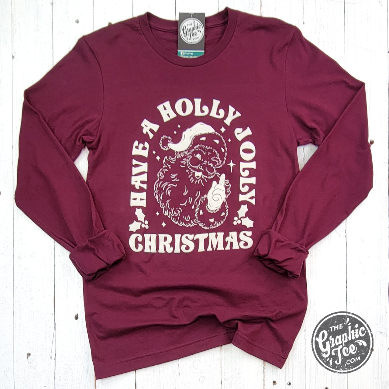 Have A Holly Jolly Christmas Maroon Long Sleeve Tee - Aaria Tees Aaria Tees