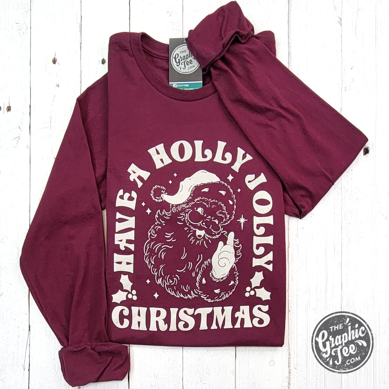 Have A Holly Jolly Christmas Maroon Long Sleeve Tee - Aaria Tees Aaria Tees