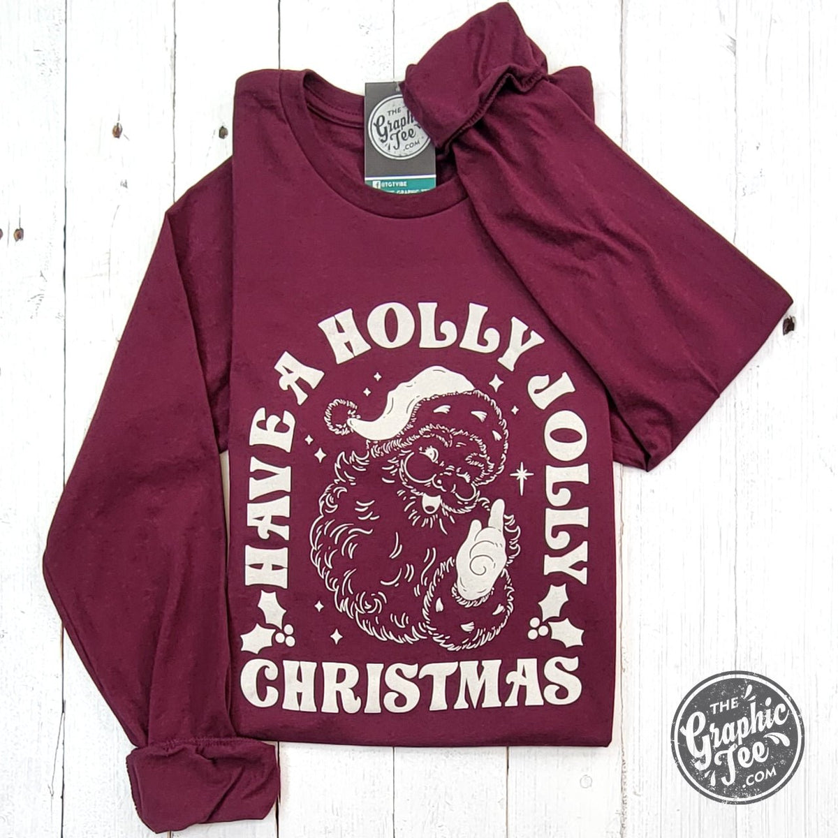 Have A Holly Jolly Christmas Maroon Long Sleeve Tee - Aaria Tees