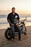 Men's Black and Skull Hawaiian Button Up Shirt |Year-Round Biker Style - Aaria Tees Aaria Tees