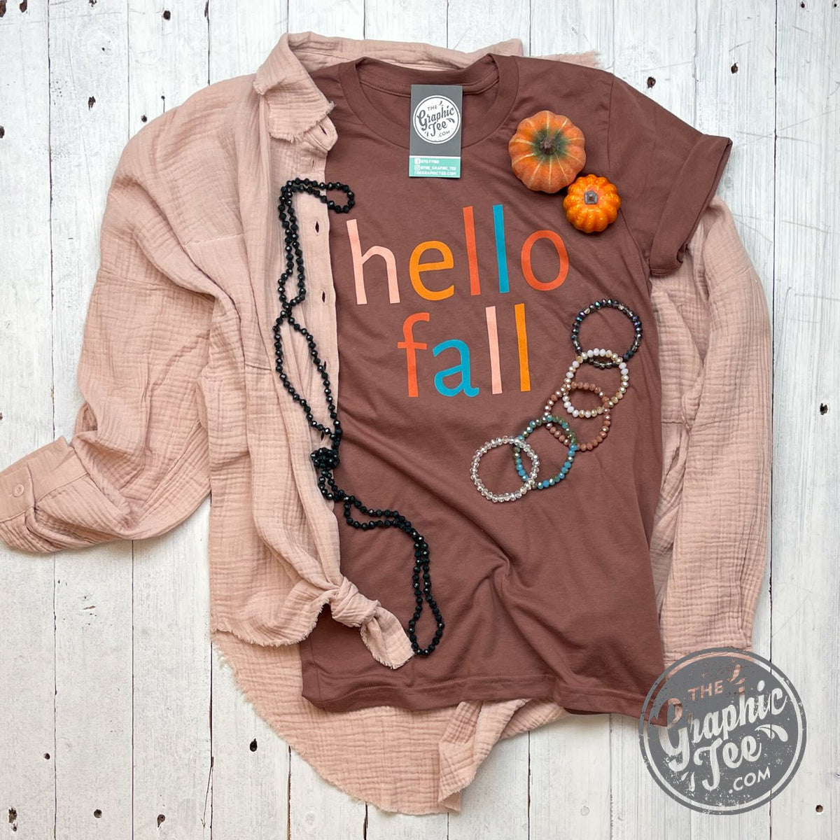 Hello Fall Crewneck Short Sleeve Tee - Aaria Tees