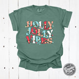 Holly Jolly Vibes Comfort Wash Cypress Green Short Sleeve Tee - Aaria Tees Aaria Tees