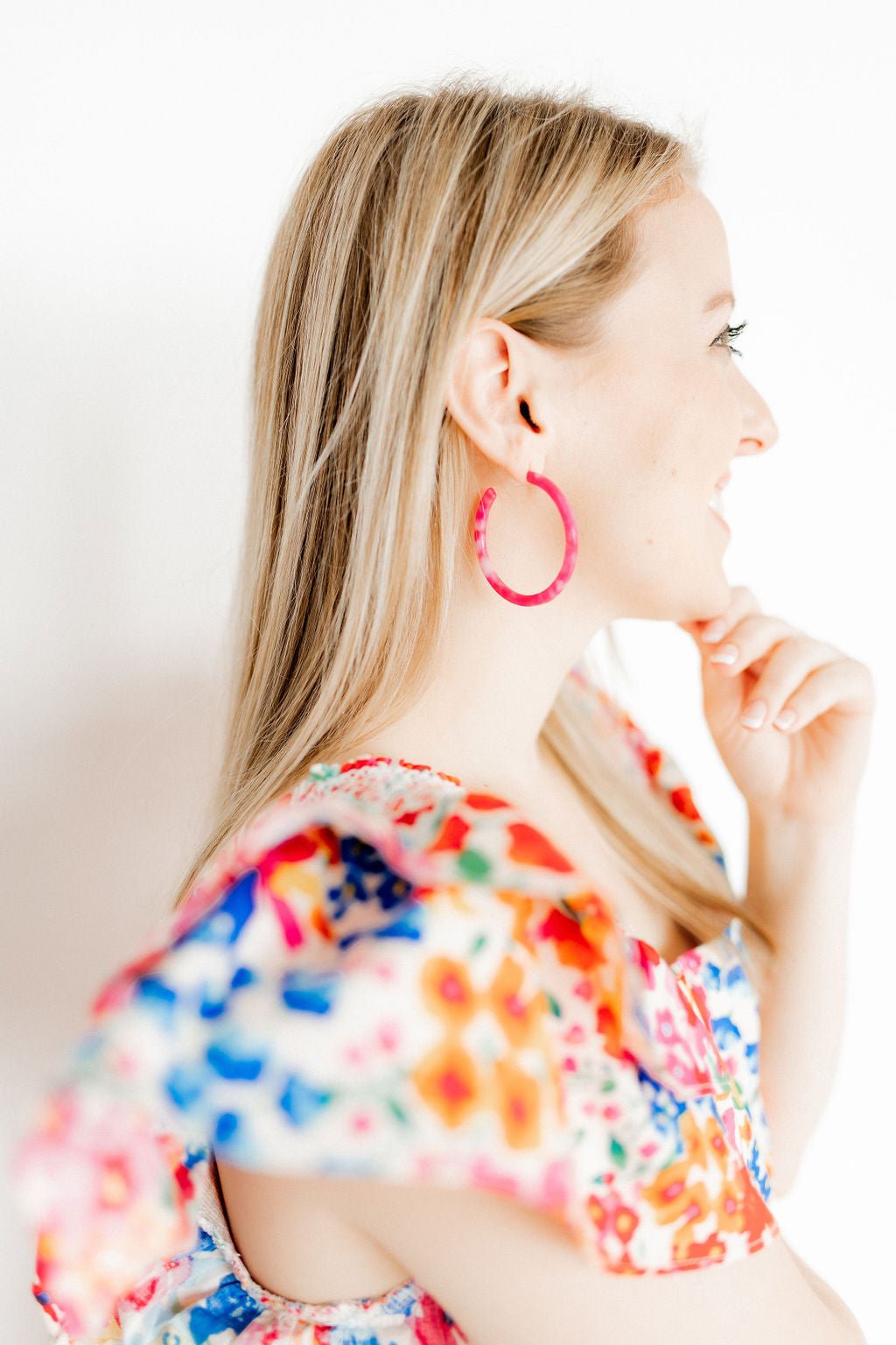 Holly Medium Hoop Earrings - Pink Party Punch - Aaria Tees Aaria Tees