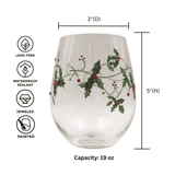 Christmas Holly Stemless Wine Glasses Aaria Tees