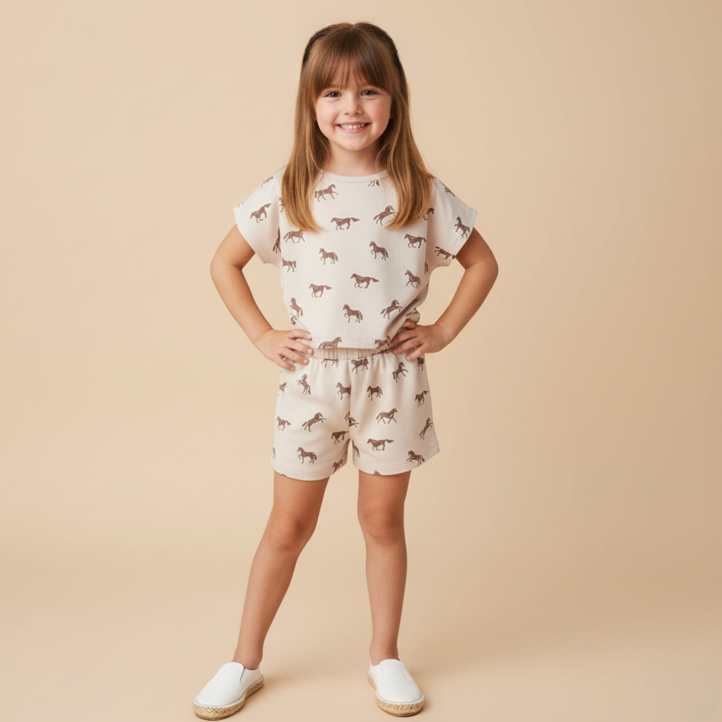 Organic Drop Shoulder Tee & Shorts Set - Horses - Aaria Tees Aaria Tees