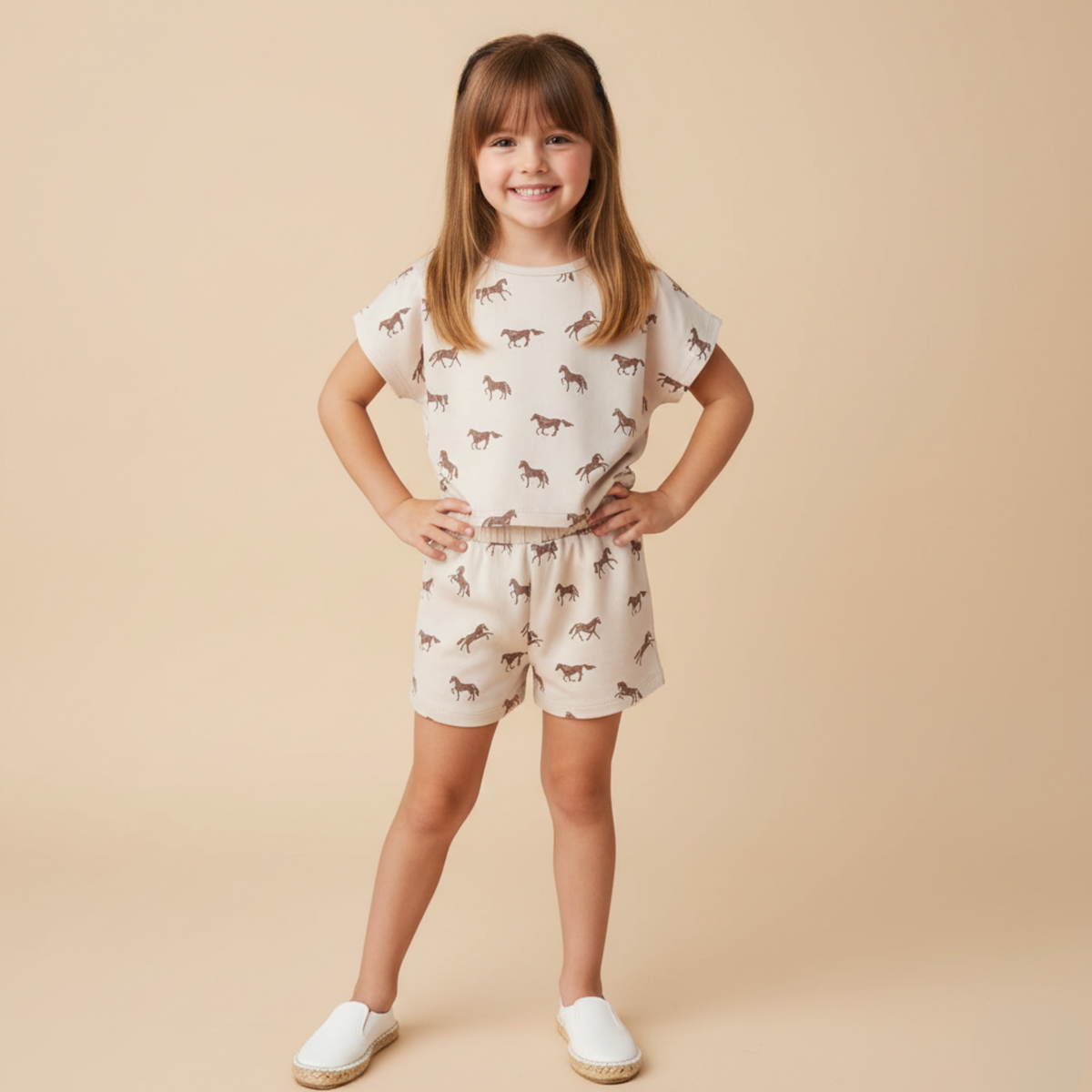 Organic Drop Shoulder Tee & Shorts Set - Horses - Aaria Tees
