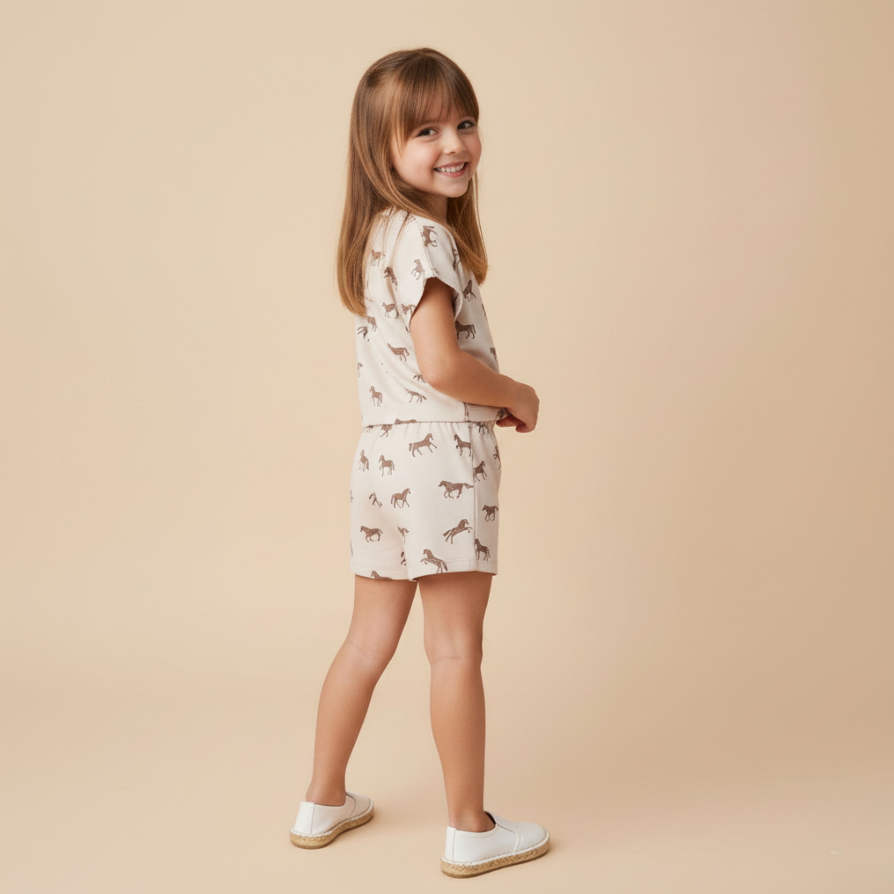 Organic Drop Shoulder Tee & Shorts Set - Horses - Aaria Tees Aaria Tees
