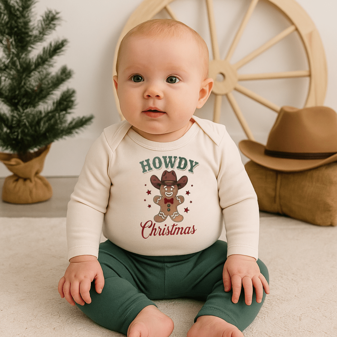 long sleeve graphic bodysuit | howdy gingerbread christmas - Aaria Tees Aaria Tees