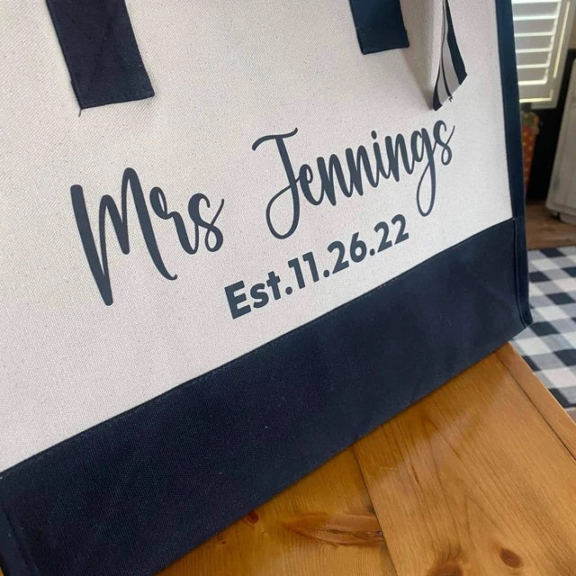 Mrs. Last Name Est Year Tote Bag Personalized Date Wedding Tote Bridal Shower Gift Honeymoon Gift Customized Wedding Gift Bridesmaid Gift - Aaria Tees Aaria Tees