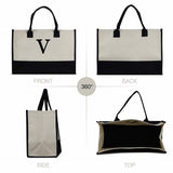 Graduation Gift Customized Embroidered Name Tote Bag 100% Cotton Canvas and Chic Personalized Tote Bag, Beach Bag, Bridesmaid Bag - Black - Aaria Tees Aaria Tees