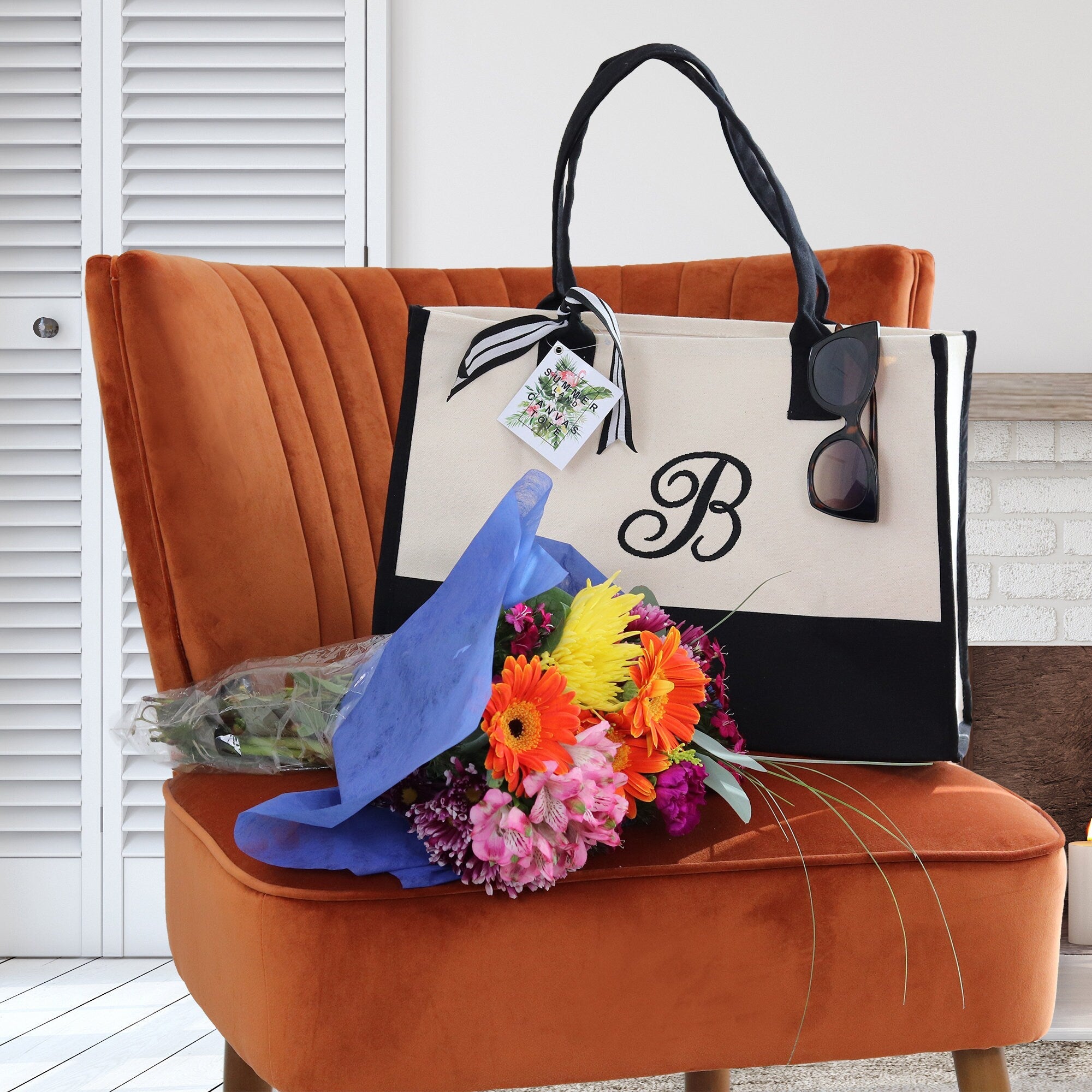 Cute tote bag Monogram Tote Bag with Initial 100% Cotton Canvas and a Chic Personalized Monogram, Beach Bag, Bridesmaid Bag Black - Aaria Tees Aaria Tees