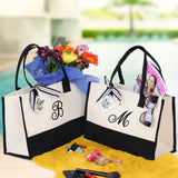 Personalized Cotton Canvas Beach Tote Bag Monogram Tote Bag Initial Canvas Tote Bridesmaid Gift Tote Custom Beach Bag Gift for Her A-Z - Aaria Tees Aaria Tees