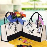 Personalized Cotton Canvas Beach Tote Bag Monogram Tote Bag Initial Canvas Tote Bridesmaid Gift Tote Custom Beach Bag Gift for Her A-Z - Aaria Tees Aaria Tees