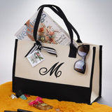 Personalized Cotton Canvas Beach Tote Bag Monogram Tote Bag Initial Canvas Tote Bridesmaid Gift Tote Custom Beach Bag Gift for Her A-Z - Aaria Tees Aaria Tees