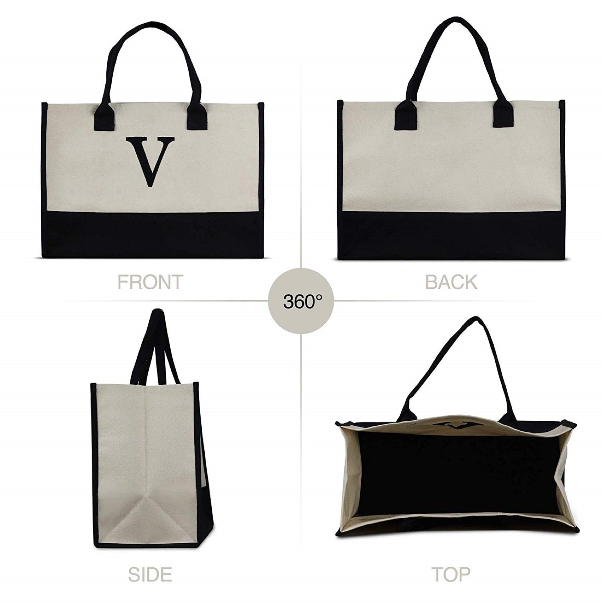 Personalized Cotton Canvas Beach Tote Bag Monogram Tote Bag Initial Canvas Tote Bridesmaid Gift Tote Custom Beach Bag Gift for Her A-Z - Aaria Tees Aaria Tees