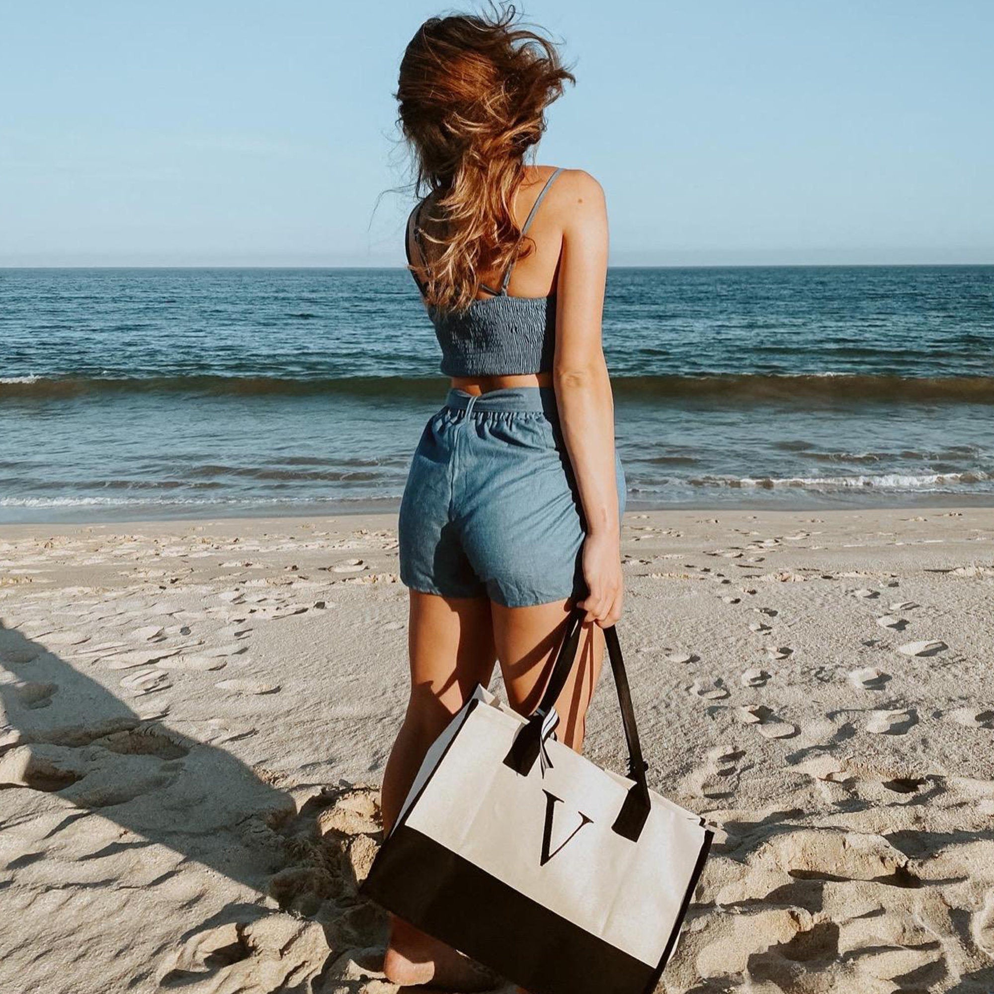 Personalized Cotton Canvas Beach Tote Bag Monogram Tote Bag Initial Canvas Tote Bridesmaid Gift Tote Custom Beach Bag Gift for Her A-Z - Aaria Tees Aaria Tees