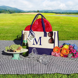 Graduation gift Tote Bags for Women Personalize, Embroidery Initial Monogram Large Bag for Mom, 100% Cotton Canvas, Bridesmaid  Gift Navy - Aaria Tees Aaria Tees
