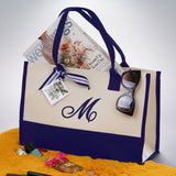 Personalized Cotton Canvas Beach Tote Bag Monogram Tote Bag Initial Canvas Tote Bridesmaid Gift Tote Custom Beach Bag Gift for Her A-Z - Aaria Tees Aaria Tees