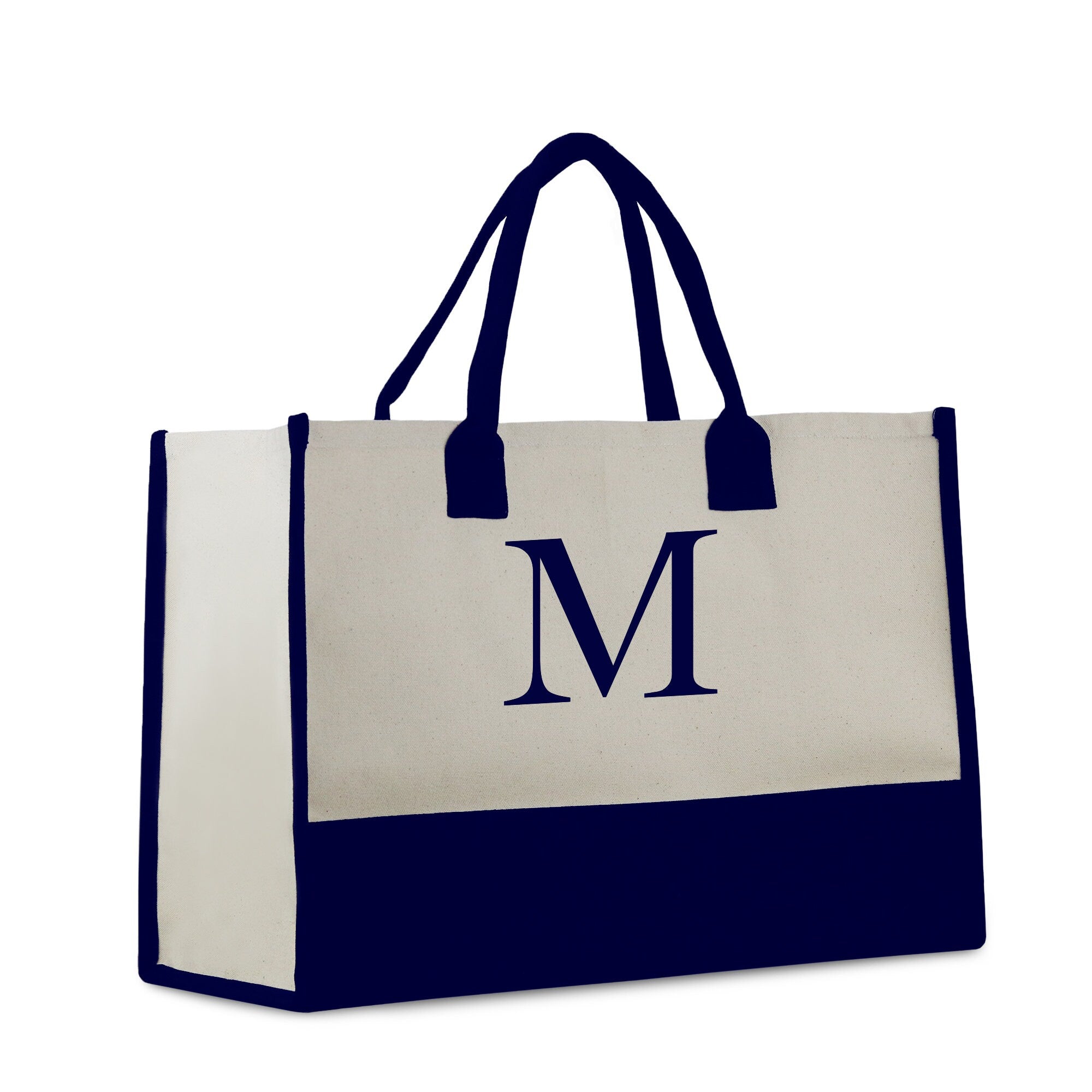 Graduation gift Tote Bags for Women Personalize, Embroidery Initial Monogram Large Bag for Mom, 100% Cotton Canvas, Bridesmaid  Gift Navy - Aaria Tees Aaria Tees