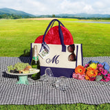 Tote bag aesthetic Embroidery Initial Monogram Large Tote Bag , 100% Cotton Canvas, Bridesmaid Bachelorette Gift Navy - Aaria Tees Aaria Tees