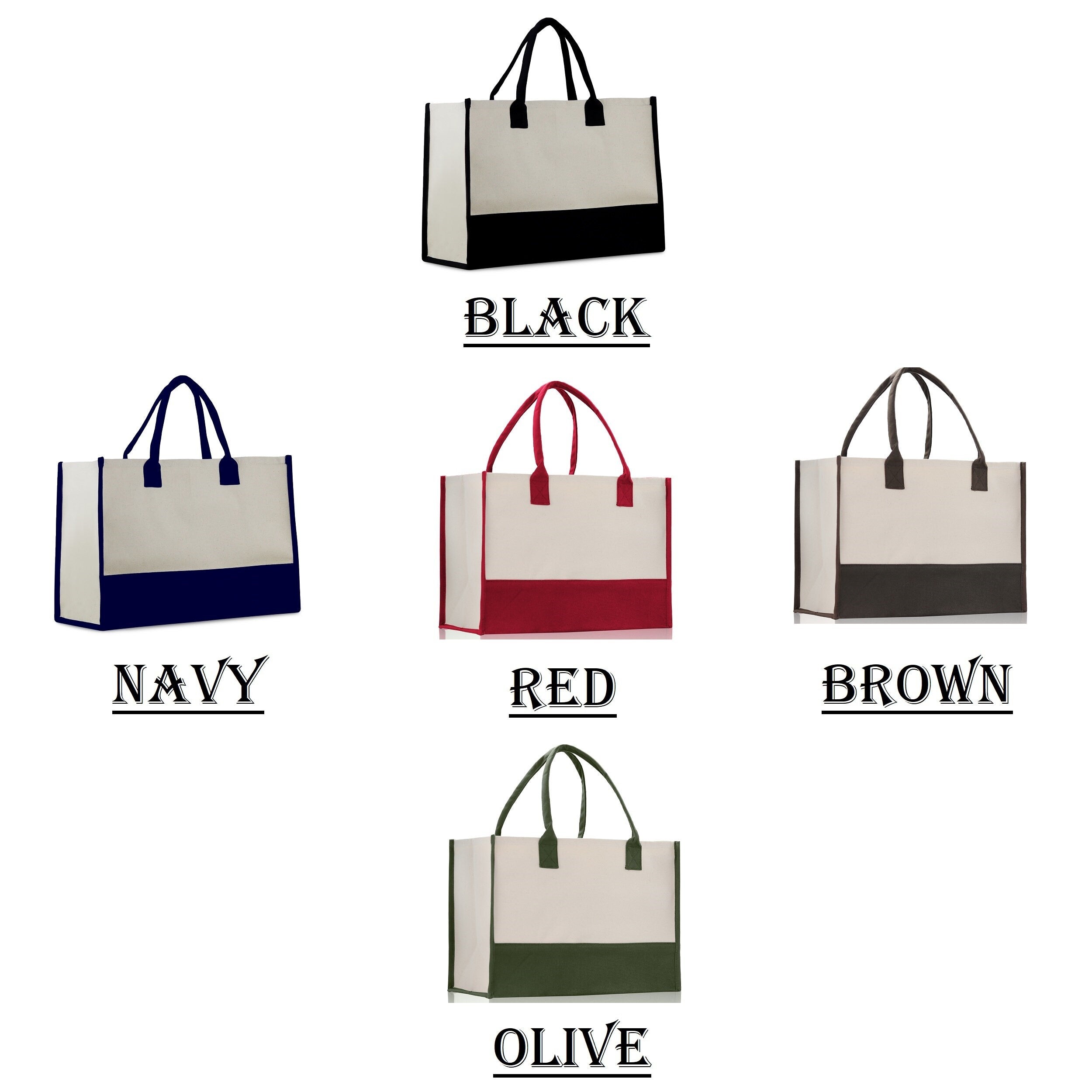 Customized Embroidered Name Tote Bag 100% Cotton Canvas and a Chic Personalized Tote Bag, Beach Bag, Market Bag, Bridesmaid Bag - Olive - Aaria Tees Aaria Tees
