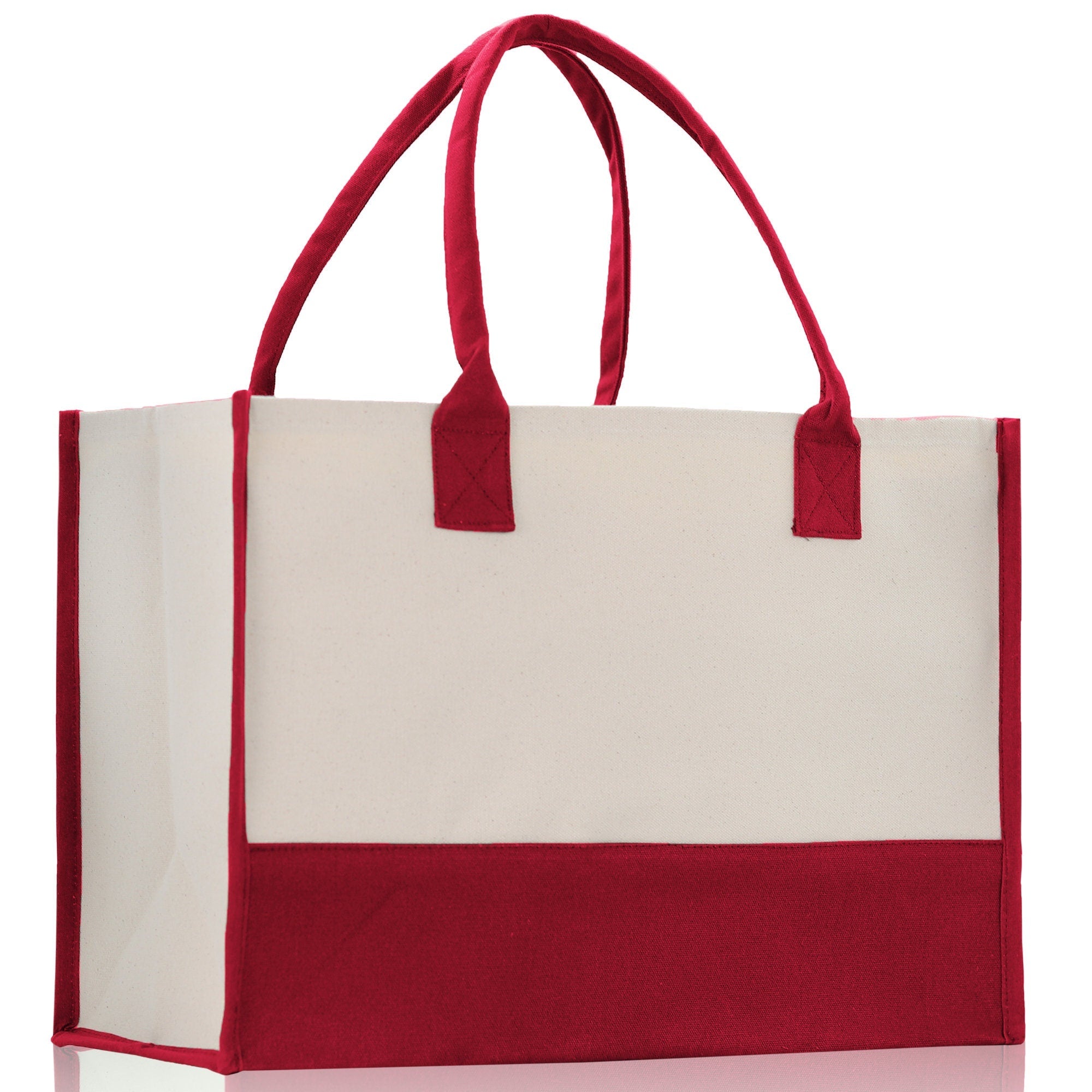 Customized Embroidered Name Tote Bag 100% Cotton Canvas and a Chic Personalized Tote Bag, Beach Bag, Market Bag, Bridesmaid Bag - Red - Aaria Tees Aaria Tees