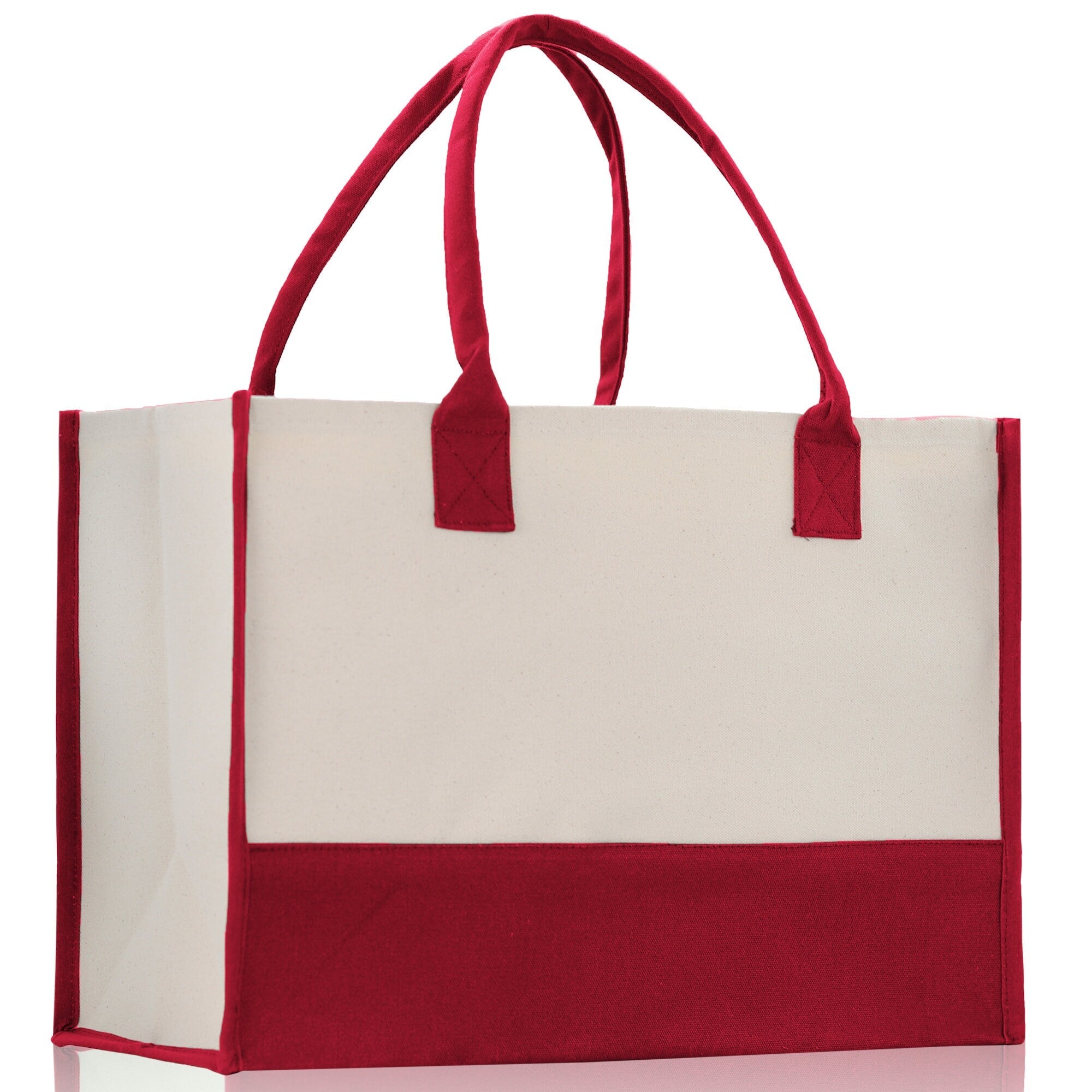 Customized Embroidered Name Tote Bag 100% Cotton Canvas and a Chic Personalized Tote Bag, Beach Bag, Market Bag, Bridesmaid Bag - Red - Aaria Tees Aaria Tees
