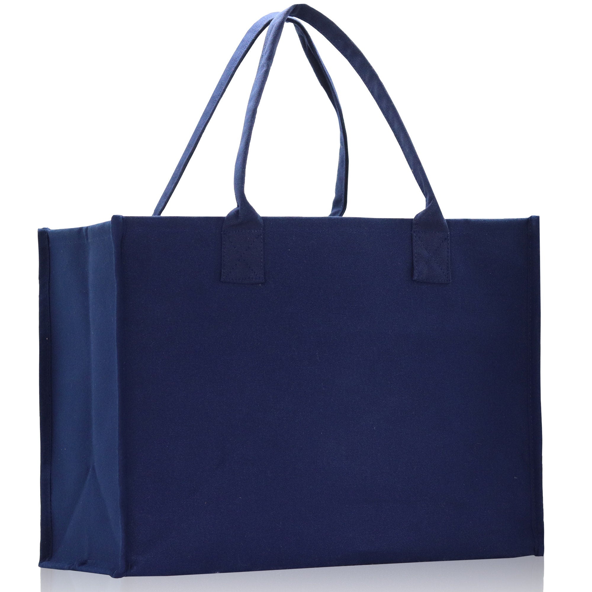 Customized Embroidered Name Tote Bag 100% Cotton Canvas and a Chic Personalized Tote Bag, Beach Bag, Market Bag, Bridesmaid Bag - Navy - Aaria Tees Aaria Tees