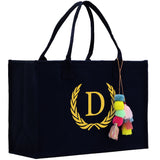 Personalized Gift Monogram Initial 100% Cotton Canvas Chic Tote Bag, Beach Bag, A-Z with Black and Navy Color Options - Aaria Tees Aaria Tees
