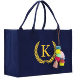 Personalized Gift Monogram Initial 100% Cotton Canvas Chic Tote Bag, Beach Bag, A-Z with Black and Navy Color Options - Aaria Tees Aaria Tees