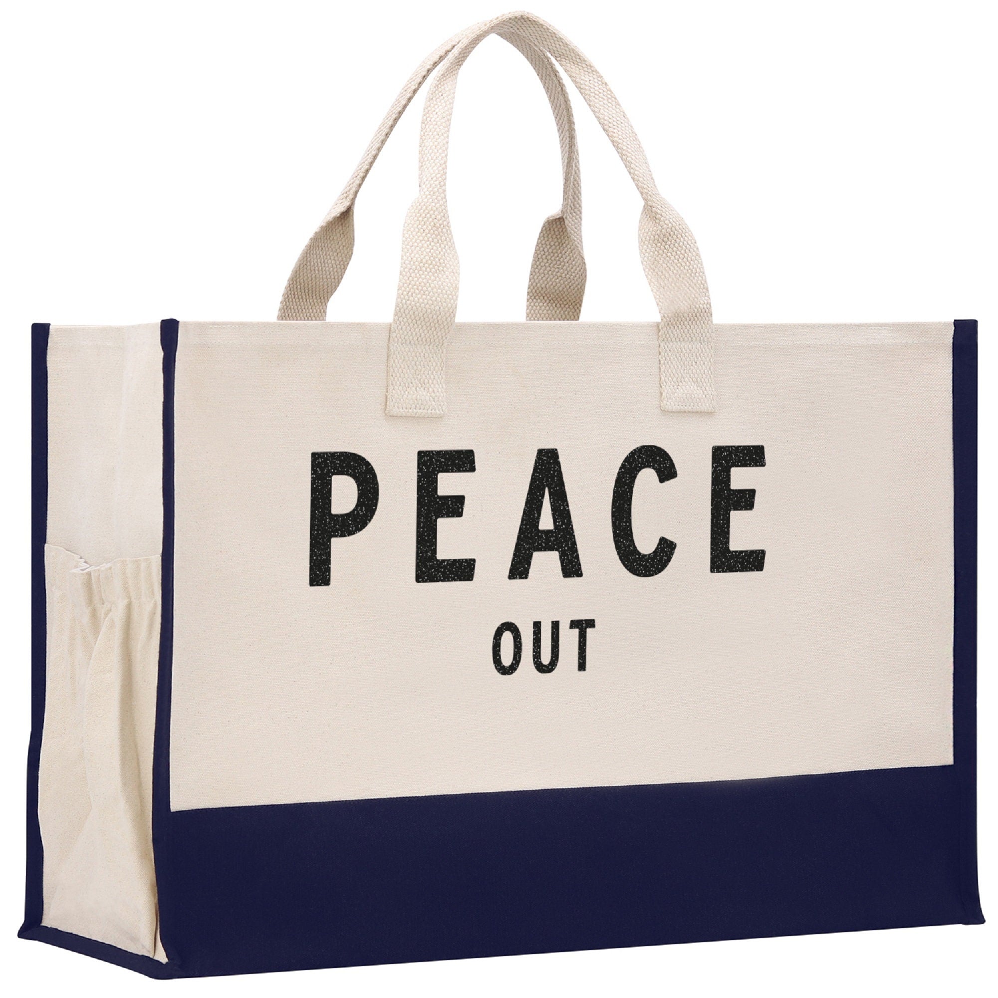 Peace Out Beach Tote Bag XL - Oversized Chic Tote Bag with Zipper and Inner Pockets - Gift for Her - Girls Weekend Tote - Weekender Bag - Aaria Tees Aaria Tees