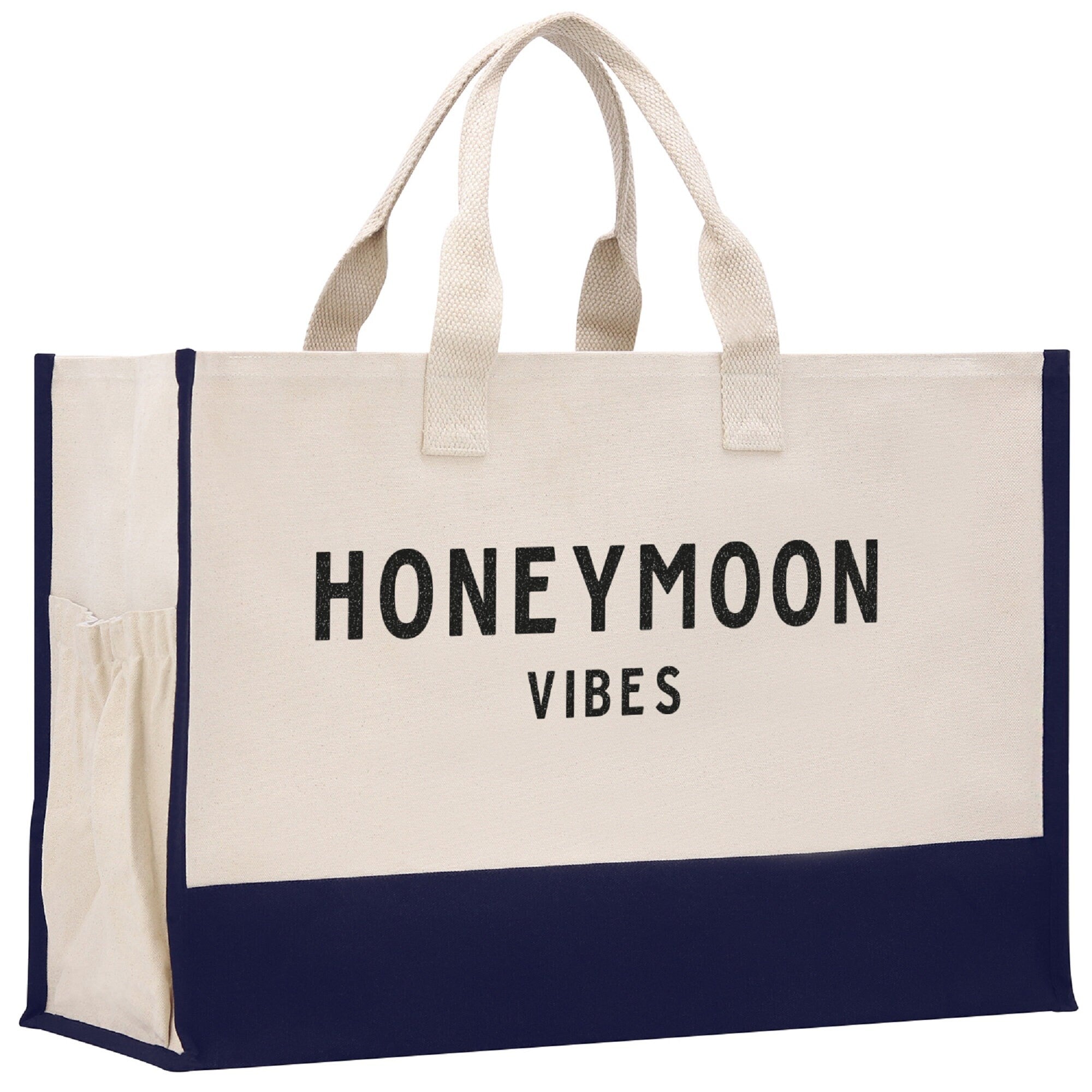 Honeymoon Vibes Beach Tote Bag XL - Oversized Chic Tote Bag with Zipper and Inner Pocket -Honeymooners Honeymoon Gifts Bridal Gift Newlyweds - Aaria Tees Aaria Tees