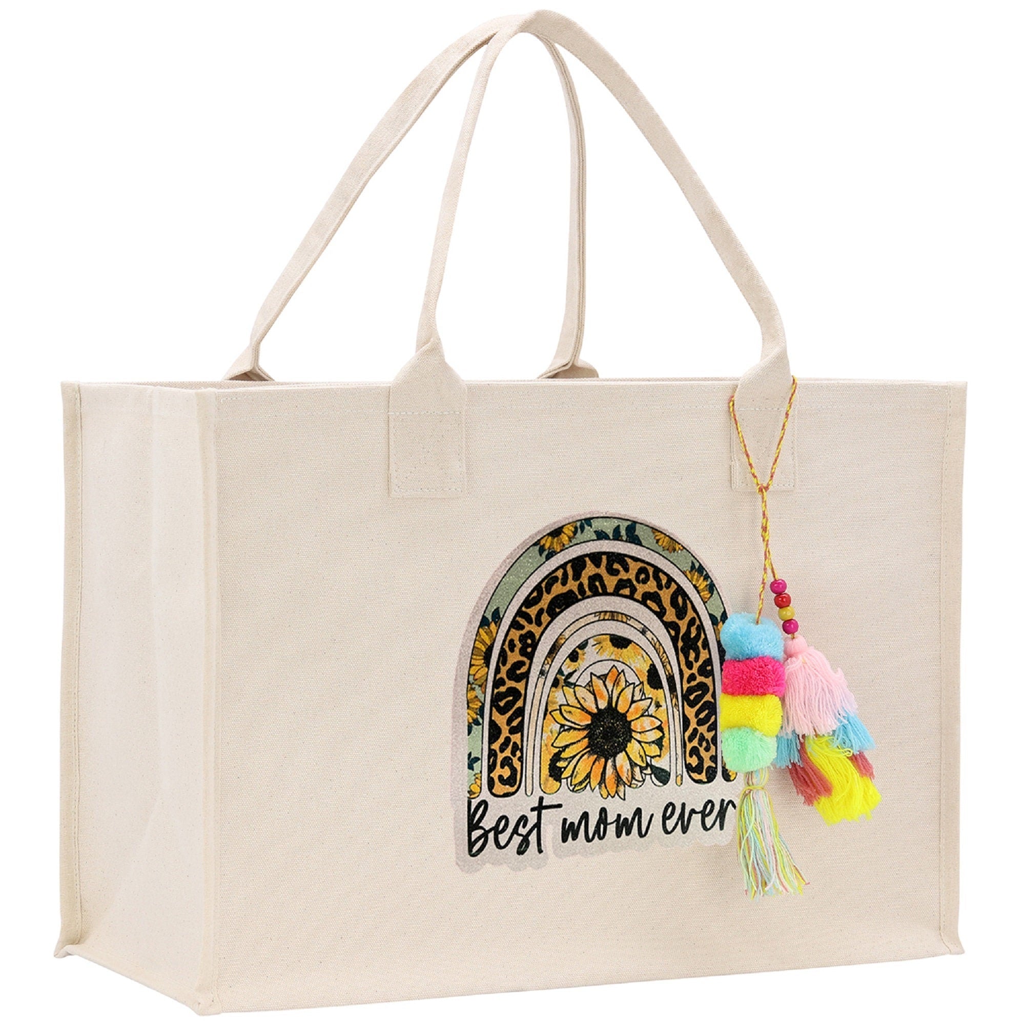 Mother's Day Tote Bag for Gift 100% Cotton Canvas Chic Tote Bag Cream, Black and Navy Color Options - Best Mom Ever - Blessed Mama - Mom - Aaria Tees Aaria Tees