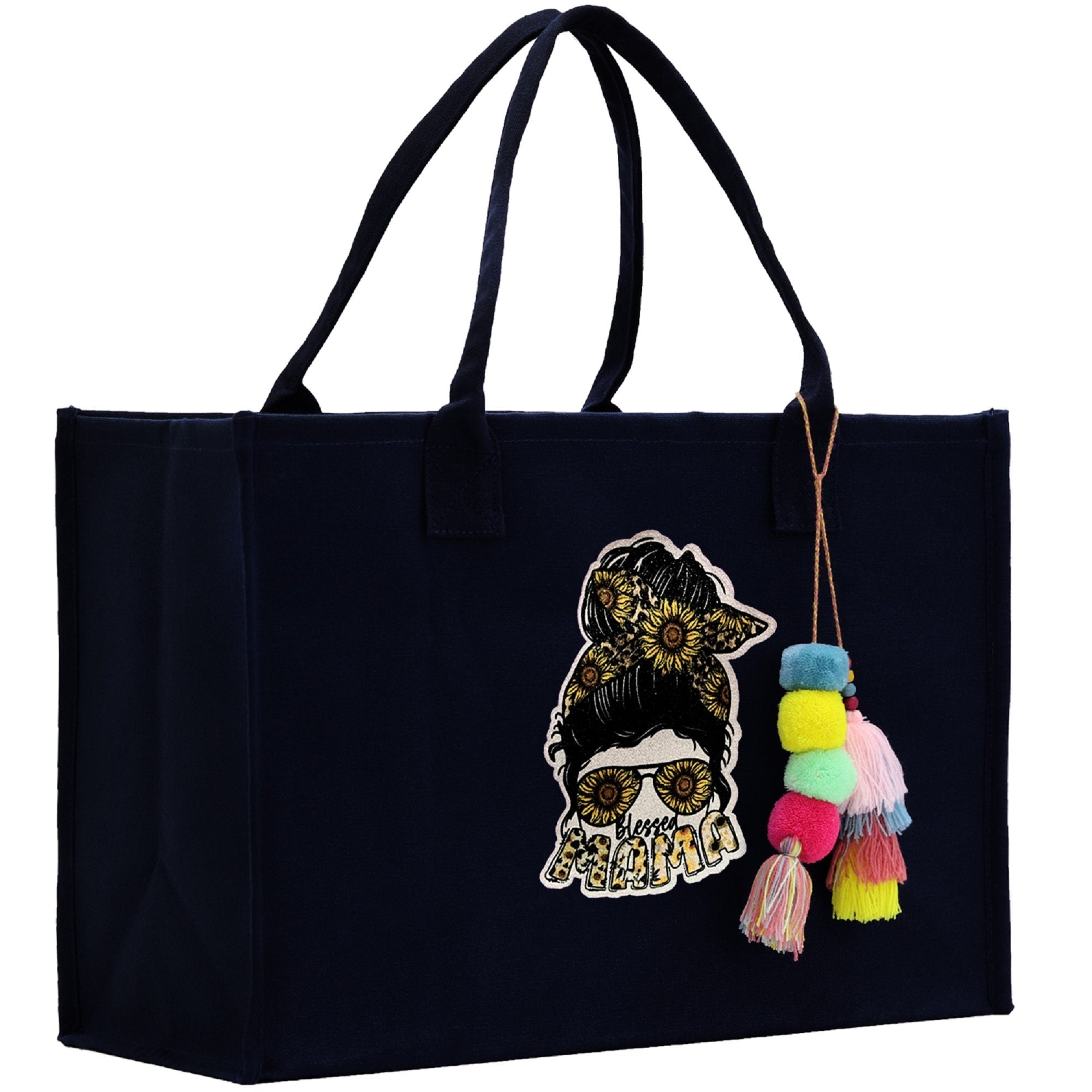 Mother's Day Tote Bag for Gift 100% Cotton Canvas Chic Tote Bag Cream, Black and Navy Color Options - Best Mom Ever - Blessed Mama - Mom - Aaria Tees Aaria Tees