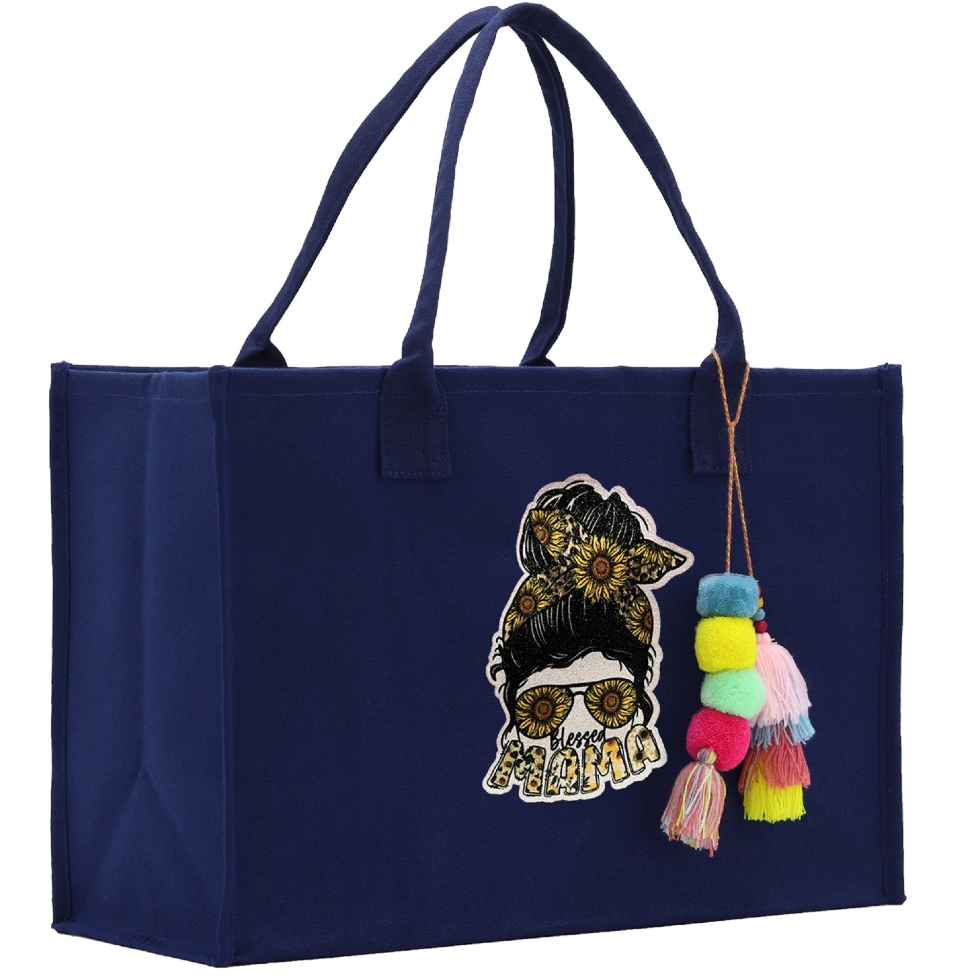 Mother's Day Tote Bag for Gift 100% Cotton Canvas Chic Tote Bag Cream, Black and Navy Color Options - Best Mom Ever - Blessed Mama - Mom - Aaria Tees Aaria Tees