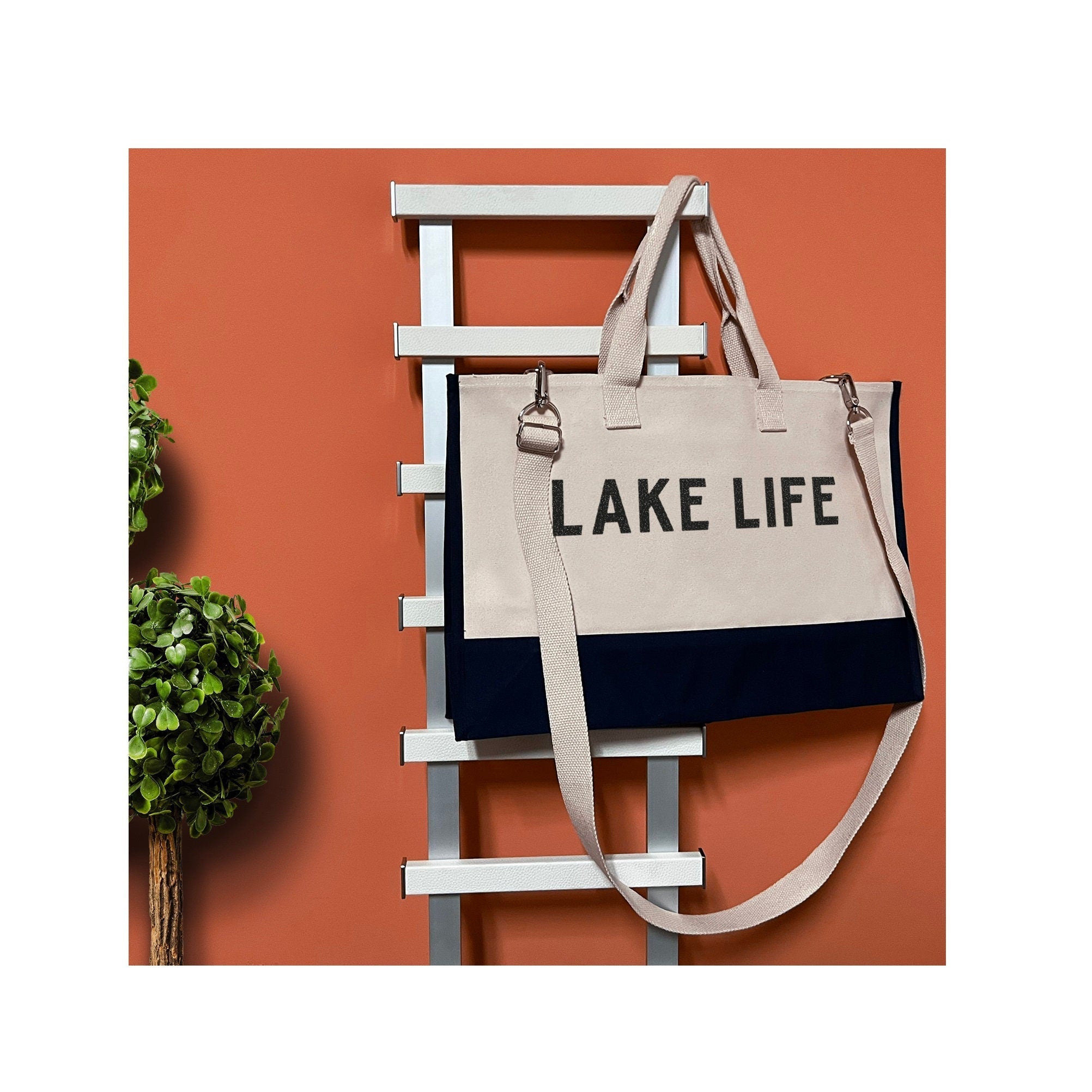 Lake Life Beach Tote Bag XL - Oversized Chic Tote Bag with Zipper and Inner Pocket- Gift for Her - Boat Bag - Weekender Bag - Lake Life Gift - Aaria Tees Aaria Tees